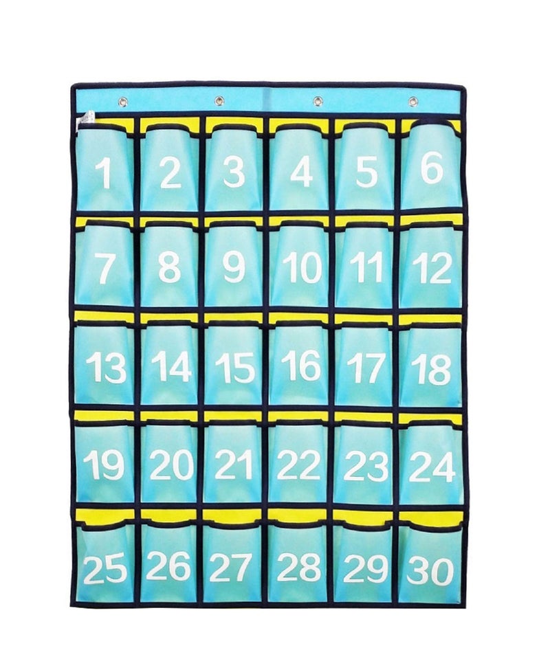 ANIZER Numbered Classroom Pocket Chart Hanging Organizer for Cell Phones Calculator Holders (30 POCKETS) - Image 1